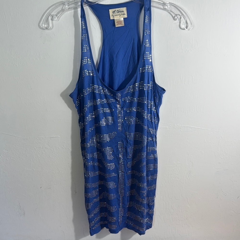 Torn by Ronny Kobo Blue Tank Top with Silver Accents